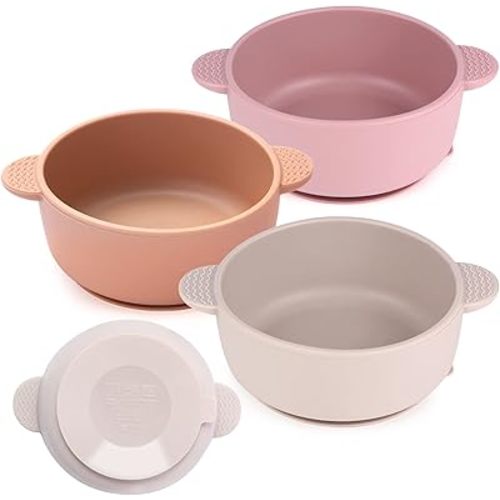 3 Pack Baby Bowls with Suction, Stay Put Silicone Suction Bowls for Babies Toddler Kids, BPA Free, Soft Safe Baby Led Weaning Supplies for Food Bowl, Microwave and Dishwasher Safe