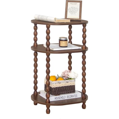 AWASEN Walnut Side Table, 3-Tier Small End Table Living Room, Accent Table