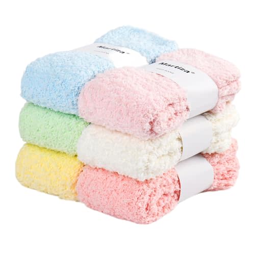 MARTIZA Womens Fuzzy Socks,6 Pairs Cozy Plush Fluffy Slipper Warm Soft Sleep Socks for Women Men Gifts