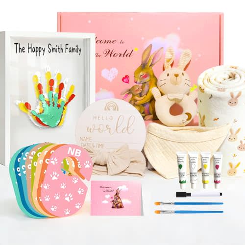 New Mom Gifts for Women, Pregnancy Gifts for New Parents,Gift Set with Swaddle Blanket & Easter Bunny Rattle, Baby Shower & Gender Reveal for First Time Moms & Expecting Parents