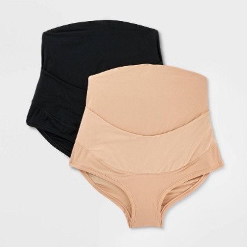 Maternity 2pk Luxe Stretch Over the Belly Bikini Underwear - Auden™ Black/Pearl Tan M