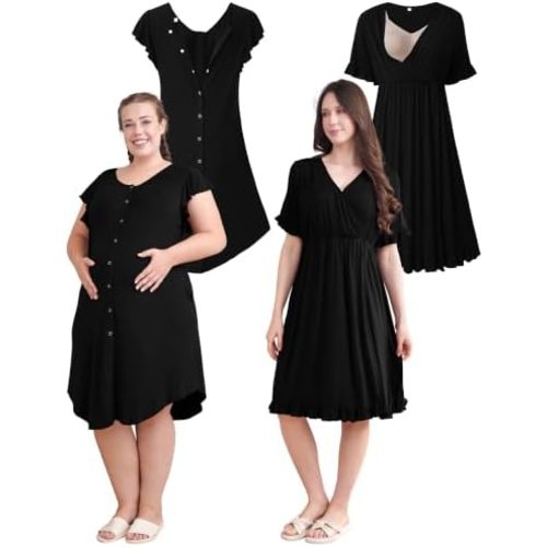 Rnxrbb 2PCS Labor&Delivery Gown,Nursing Nightgown for Hospital&Home