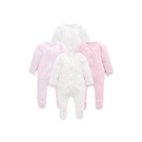 4 Pack Zip Footie Girls, Newborn