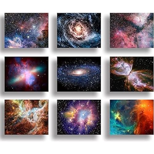 POUSREDE Universe Starry Sky Wall Art Outer Space Fantastic Nebula Galaxy Painting Pictures ,for Bedroom, Lvingroom, Bathroom Decor,Posters for Kids, Boys or Girls Room Set of 9 (8" x10") Unframed