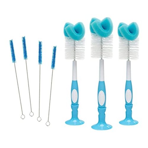Dr. Brown's Vent Cleaning Baby Bottle Brushes - 4pk and Baby Bottle Cleaning Brush with Sponge and Scrubber - Blue - 3pk - 7-pack, 3-blue Bottle Brushes & 4-vent Brushes