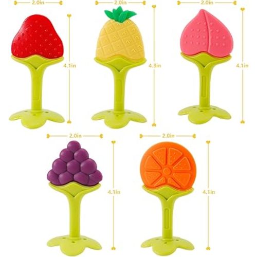 NASHRIO Teething Toys Pack of 5 - Silicone BPA Free Natural Organic Freezer Safe Teethers, Soft & Textured - Shower Gift