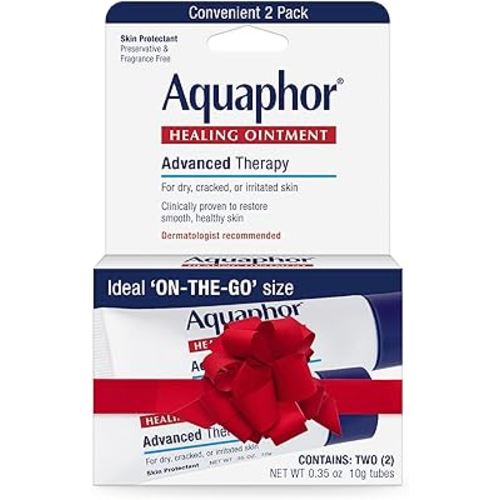 Aquaphor Healing Ointment Advanced Therapy Skin Protectant, Dry Skin Body Moisturizer, Holiday Gifts for Self Care, 0.35 Oz Tube, Pack of 2