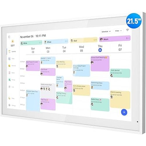 Digital Calendar, 21.5 Inch Electronic Calendar & Chore Chart, Smart Family Organizer with Interactive Touchscreen Display, Wall Mount or Desk Mount in Portrait or Landscape