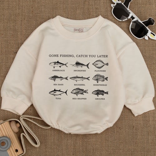 Cute Fishing Romper, Fishing Outfit,  Baby Romper, Baby Shower Gift, Baby Clothes, Baby Announcement Outfit, Newborn Clothing