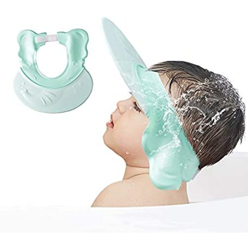 Baby Shower Cap Visor with Ear Protection for Bathing Washing Hair, Maydolly Adjustable Safe Waterproof Shampoo Shower Cap for Toddler, Kids, Girls, Boys, Children, Green - green