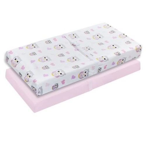 Everyday Kids 2-Pack Changing Pad Covers for Girls – Pink & Owl Print, 100% Cotton Percale, Soft & Breathable, Fits Most Changing Table Pads