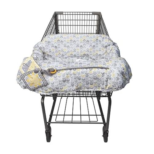Boppy Shopping Cart Cover & High Chair Cover, Sunshine Chevron, Cart Cover for Babies with Soft 360-Degree Coverage, SlideLine Toy Tether with Crinkle Leaf Toy Included, 6mo+