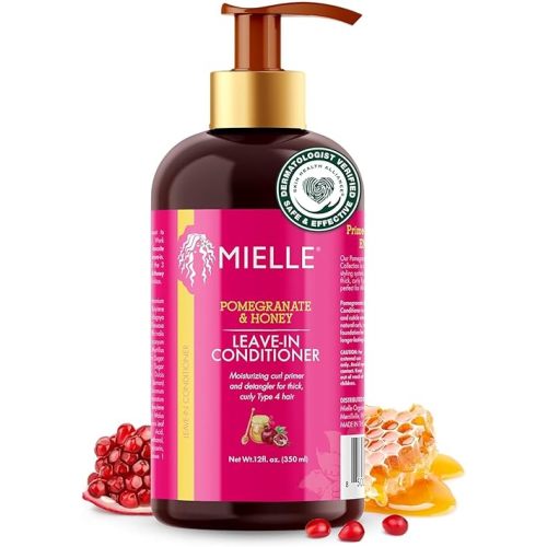 Mielle Organics Pomegranate & Honey Leave In Conditioner for Curly Hair - Moisturizing Detangler & Curly Hair Treatment to Help Repair Damage, Prevent Frizz & Improve Shine (12 Fl Oz)