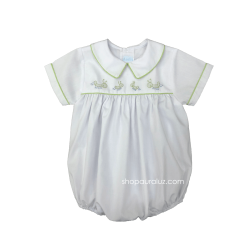 Auraluz Boy Bubble..White with lime check trim, boy collar and embroid – AURALUZ