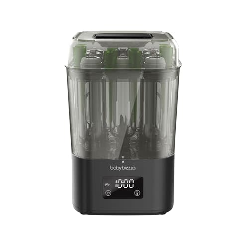 Baby Brezza 10 Minute SuperQuick Bottle Sterilizer + Dryer - Large 8 Bottle Capacity - Steam Sanitization – Universal Fit for All Bottles: Plastic + Glass + Pacifiers + Breast Pump Parts, Matte Black
