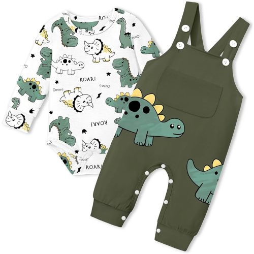 Baby Boy Clothes Dinosaur Romper Adjustable Overalls Baby Boy's Clothing Infant Boy Clothes 2PCS Outfits Fall Winter