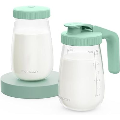 Momcozy Glass Breast Milk Pitcher with Flat and Handle Lid, 2pc, 32oz Each