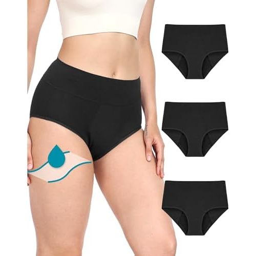 Neione Women Period Underwear Heavy Flow High-Waisted Cotton Postpartum Panties Menstrual Briefs Holds 5 Tampons