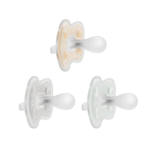 Dr. Brown's Advantage One-Piece Silicone Baby Pacifier, Fully Symmetrical Soother, Ecru/Gray/Green, 0-6m, BPA Free, 3 Pack