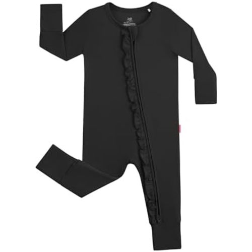 Bamboo Viscose Baby Girl Footless Pajamas Ruffled Baby Sleepers with 2 Way Zipper