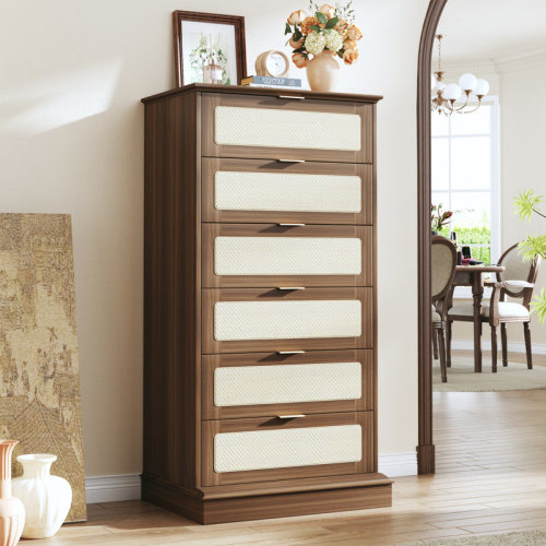 Bay Isle Home™ 6-drawer Wood Chest 51" Vertical Tall Dresser Rattan Drawer Face & Reviews | Wayfair