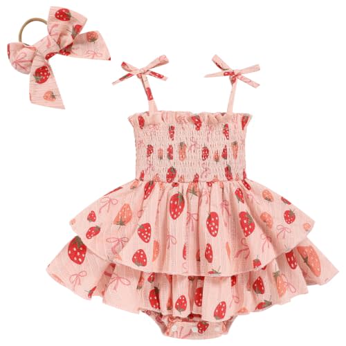 TITKKOP Baby Girl Summer Outfits Infant Double Romper - Sleeveless Bodysuit & Cake Smash Outfit