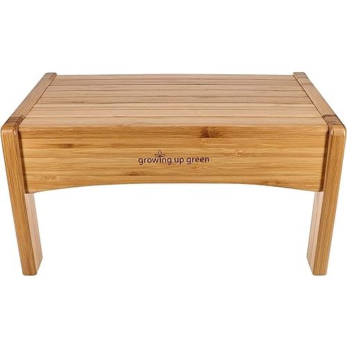 Growing Up Green Bamboo Bathroom Step Stool for Kids Using the Toilet and Sink - Kids Step Stool, Potty Training, Non-Slip, Bathroom, Kitchen, Lightweight