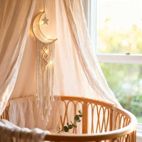 Crescent Moon Macrame Dream Catcher | Boho Nursery Decor with Star