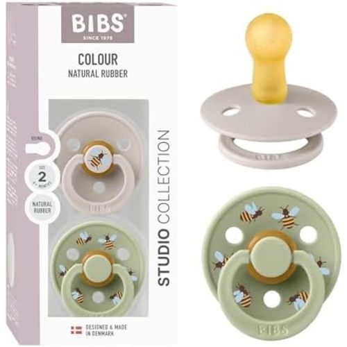 BIBS Colour Pacifier, 6-18 Months, 2-Pack, Round Nipple, Mushroom/Sage