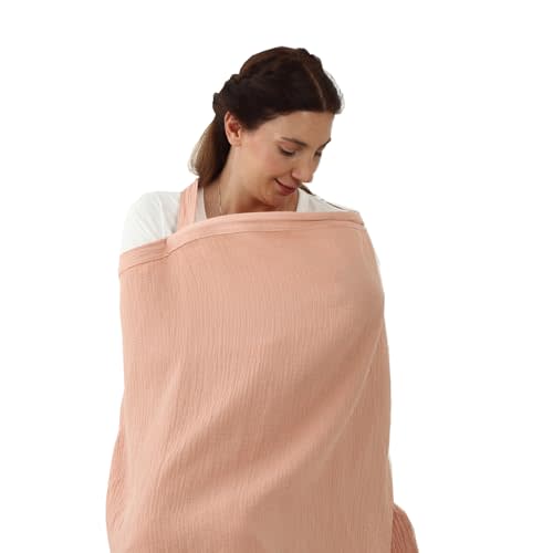Insular Muslin Nursing Cover for Breastfeeding, Breathable Privacy Nursing Covers with Arch Neckline for Mom, Soft Cotton Multi-use Nursing Apron, Pink