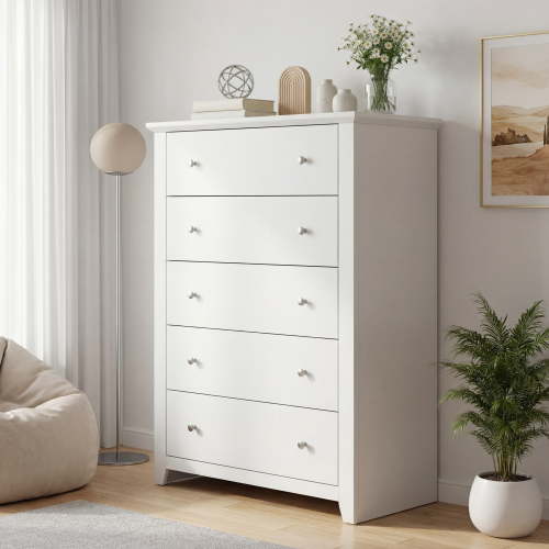 TrumanPick White Dresser for Bedroom, Tall Chest of Drawers for Living Room, Wooden Dressers 31.2"W x 17"D x 47"H for Nursery Hallway Closet