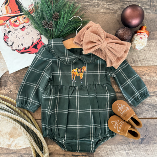 Christmas Horse Green Plaid Flannel Romper – theFRINGEDpineapple