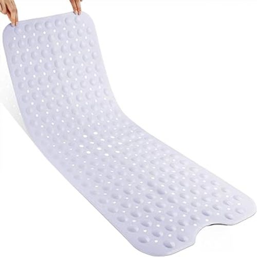Yimobra Non Slip Bathtub Mat 40 x 16 Inch, Extra Long Shower Mat with Drain Holes, Machine Washable Baby Bath Mats, Strong Suction Cups for Bathroom Floor, White