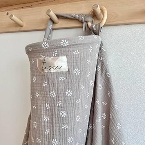 Nursing Cover for Baby Breastfeeding & Pumping | Multi Use Car Seat Stroller Cover | Breathable Soft Muslin Cotton | Breast Feeding Apron & Shawl by TISU (Beige Daisy)