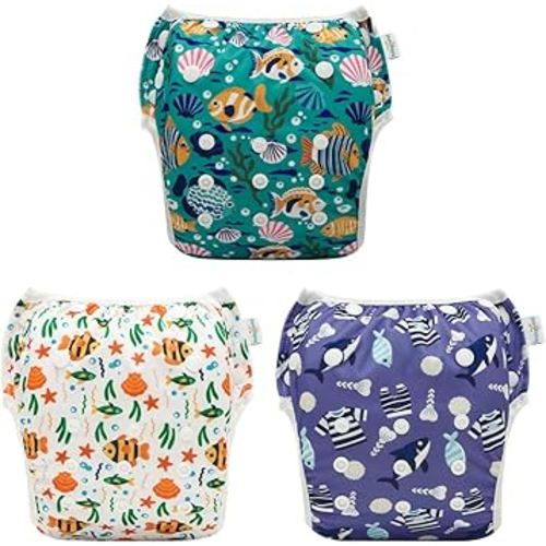 Babygoal Reusable Swim Diapers 3 Pack for 0-8 Months Newborn and Baby Swimming Lessons 3SD41-B