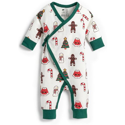 monica + andy Kimono Tie Long Sleeve One Piece, 100% Organic Baby Clothes for Girls & Boys, Preemie, Newborn & Infant