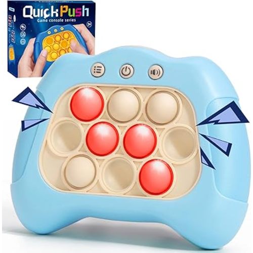 Fast Push Machine Light Up Fidget Toys for Kids Adults, Handheld Game for Kids 3-12, Quick Push Bubble Stress Toy, Sensory Toys Travel Games, Xmas Birthday Gifts for Boys Girls (Blue)
