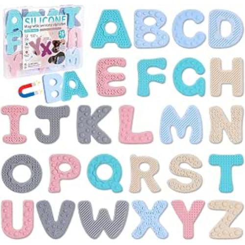 Soft Silicone Alphabet Magnetic Letters, 26 Uppercase ABC Fridge Magnets