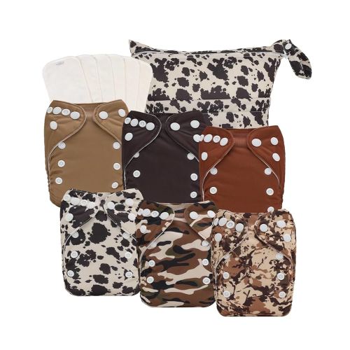 babygoal Newborn Cloth Diapers Pack of 13 for 5-12lbs Preemie Girl, Cloth Diaper Covers 6 Pack with 6pcs Inserts and Wet Bag, Reusable Washable & Waterproof, 6SFN56-SMB-B