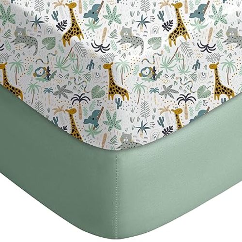 Yoofoss Baby Crib Sheets for Boys Girls, Fitted Crib Sheet 2 Pack for Standard Crib and Toddler Mattress, Super Soft Microfiber Baby Sheet 28x52x8in Green + Giraffe