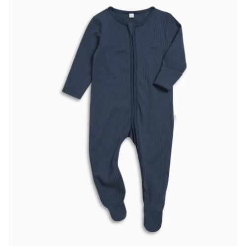 Ribbed Clever Zip Footed Baby Pajamas Ribbed Blue