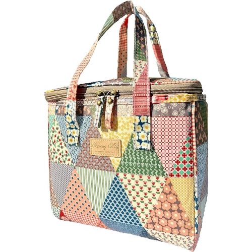 Kwang Min Floral Insulated Lunch Bag for Women,Reusable Lunch Box,Large Cooler for Office,Picnic Outdoors,Premium Quality Waterproof Fabric,Ideal Gift for Outdoors and work (Patchwork)