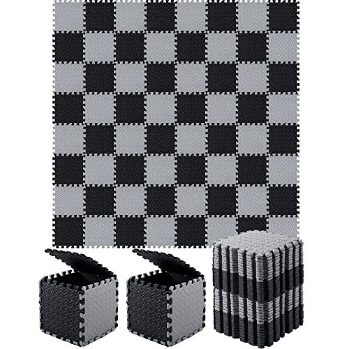 Shihanee Foam Floor Baby Tiles Foam Floor Mats Play Mats Bulk with Borders Interlocking for Kids Baby Playroom Nursery Gym (Black, Gray,64ft)