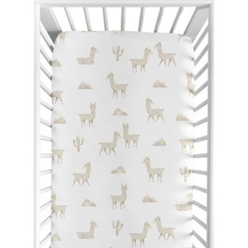 Sweet Jojo Designs Gender Neutral Baby Fitted Crib Sheet Boho Llama Taupe And White