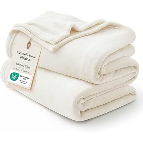 Bedsure GentleSoft Fleece Blankets Queen Size Cream - Birthday Gifts for Women Bed Blanket Soft Lightweight Plush Fuzzy Cozy Luxury Microfiber, Home Room Decor Gifts, 90x90 inches
