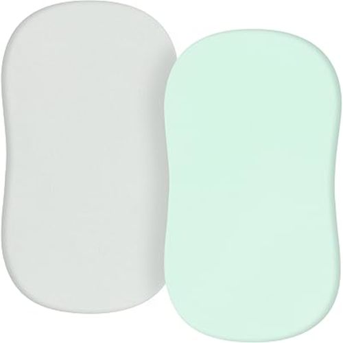 TILLYOU Baby Bassinet Sheets for Girls Boys 2 Pack Baby Sheets for Square Rectangle Oval Bassinet Mattress 33X16 Inch, Gray and Green