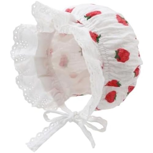 Baby Girl Cotton Muslin Bonnet - Vintage Ruffle Lace Newborn Sun Hat Adjustable Chin