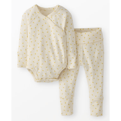 Baby Pointelle Crossover Bodysuit & Pants Set, Tiny Lemons, 3-6 mo | Hanna Andersson