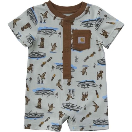 Boys' Short Sleeve Henley Duck Dog Bodysuit (Baby) | Spring Layering | Carhartt