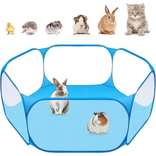 Amakunft Small Animal Playpen, Pop-Up Portable Play Yard for Guinea Pigs, Rabbits, Hamsters, Hedgehogs, Foldable Exercise Fence with Breathable Mesh for Indoor Outdoor Use